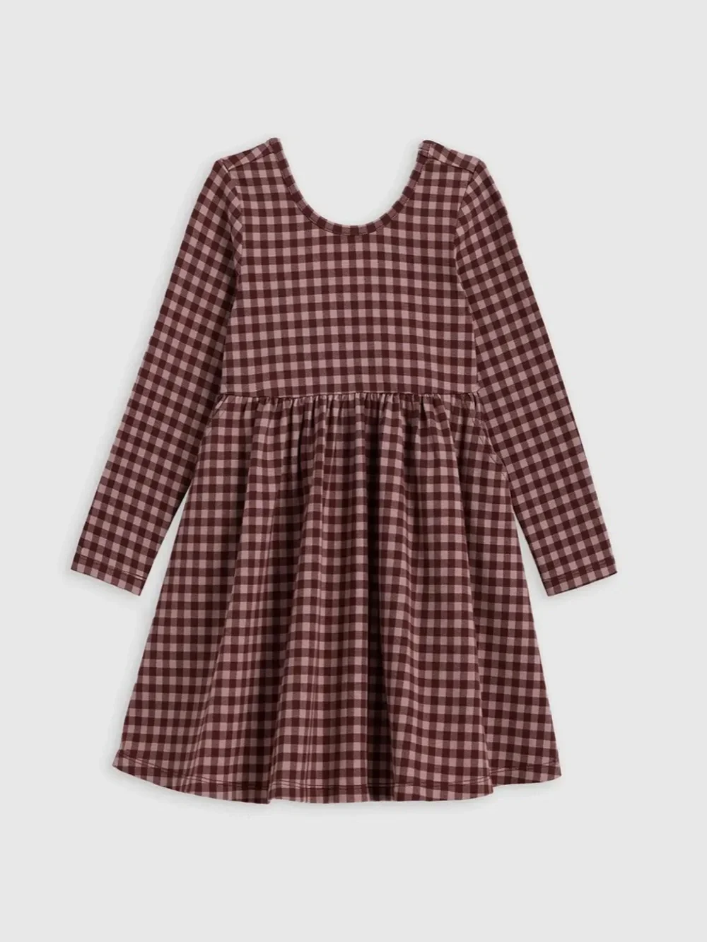 Quince Organic Cotton Long Sleeve Skater Dress in check new nwt
